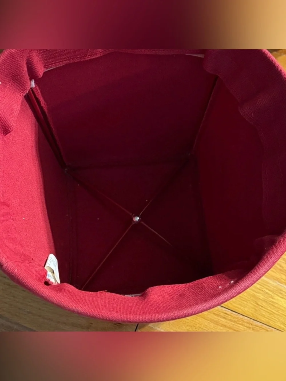 Pottery Barn Red Fabric Wire Toy Storage Bin with 'Toys' Embroidery Blue Font
